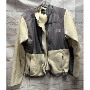 North Face Jacket Womens Large Cream Grey 800‎ Denali Full Zip..